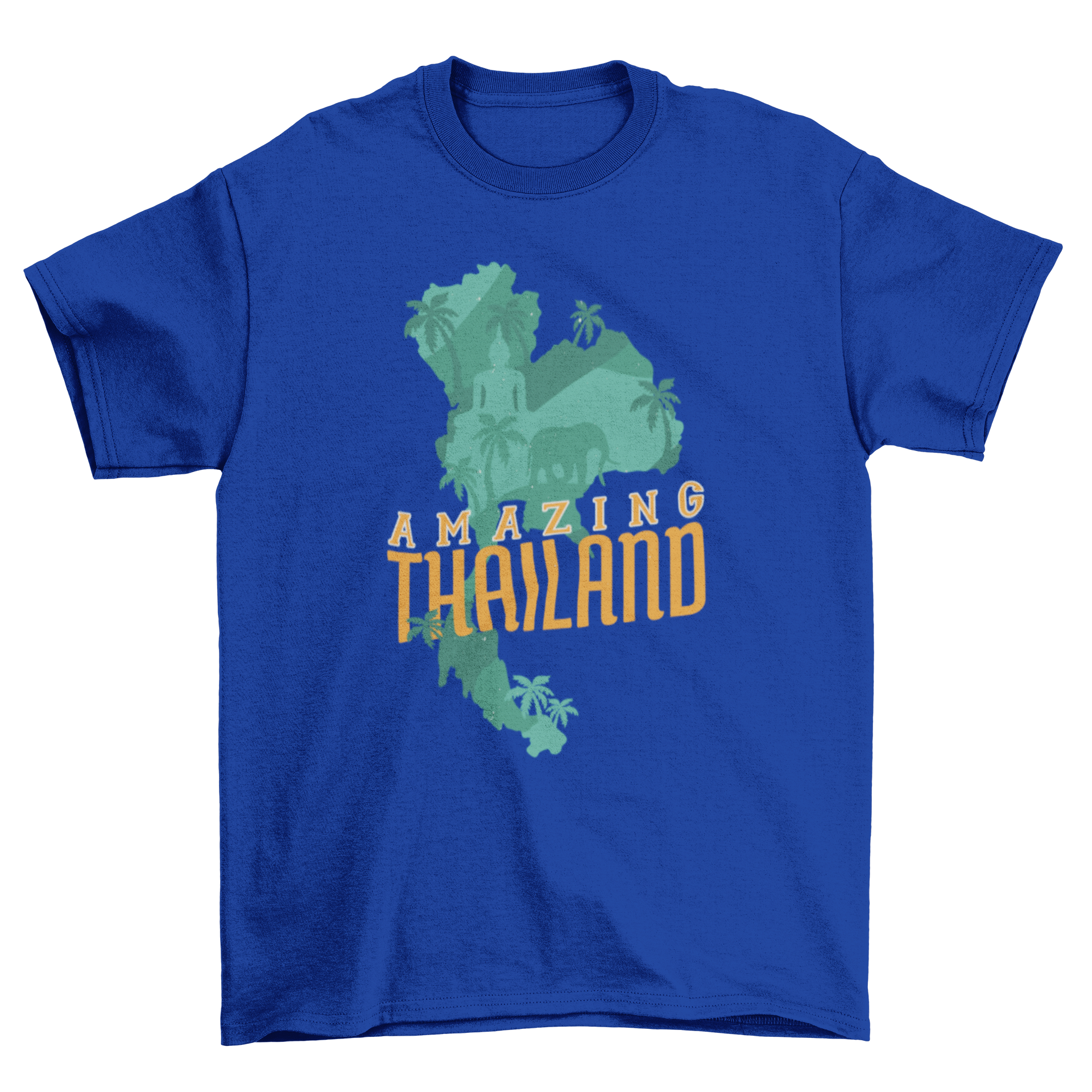 A stylish T-shirt featuring a unique illustration of Thailand's map shape, showcasing its iconic buildings and lush forests.