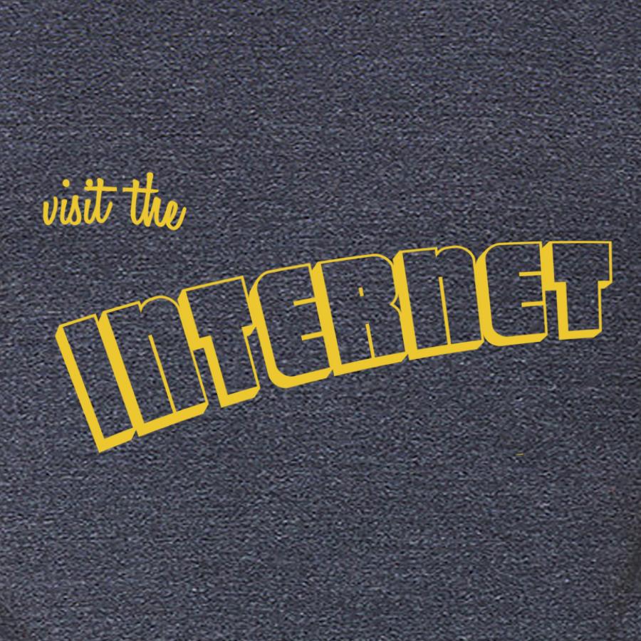 A soft cotton shirt featuring the phrase 'Visit the Internet' hand printed in a stylish design, perfect for casual wear.