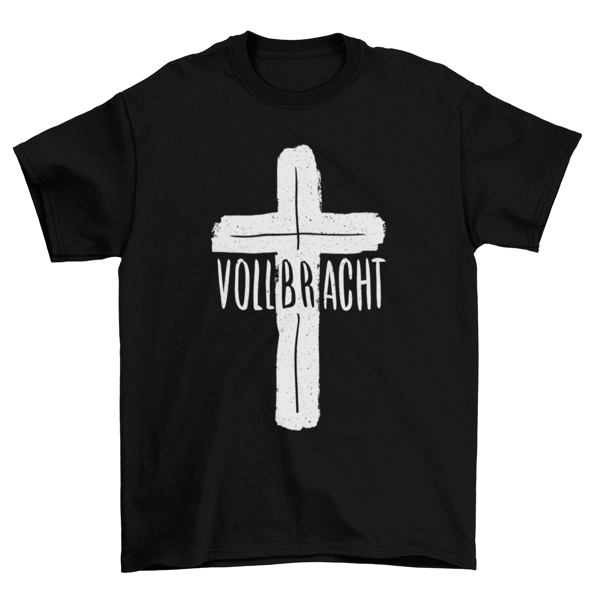 Vollbracth Cross T-shirt Design featuring a grunge brush style cross and the word VOLLBRACHT, suitable for various merchandise.