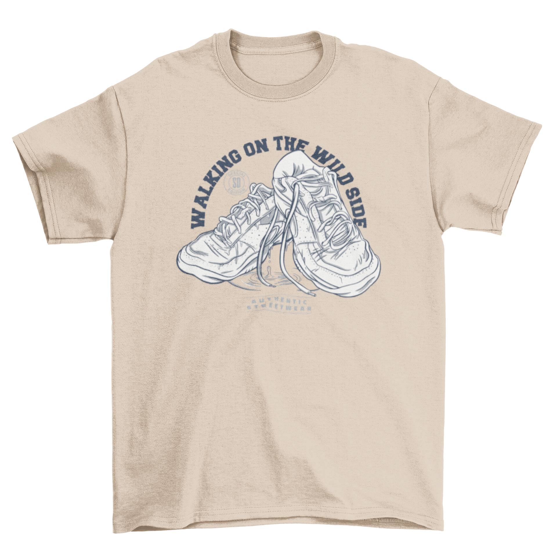 Walking on the Wild Side sneaker t-shirt featuring a stylish sneaker design and motivational quote.