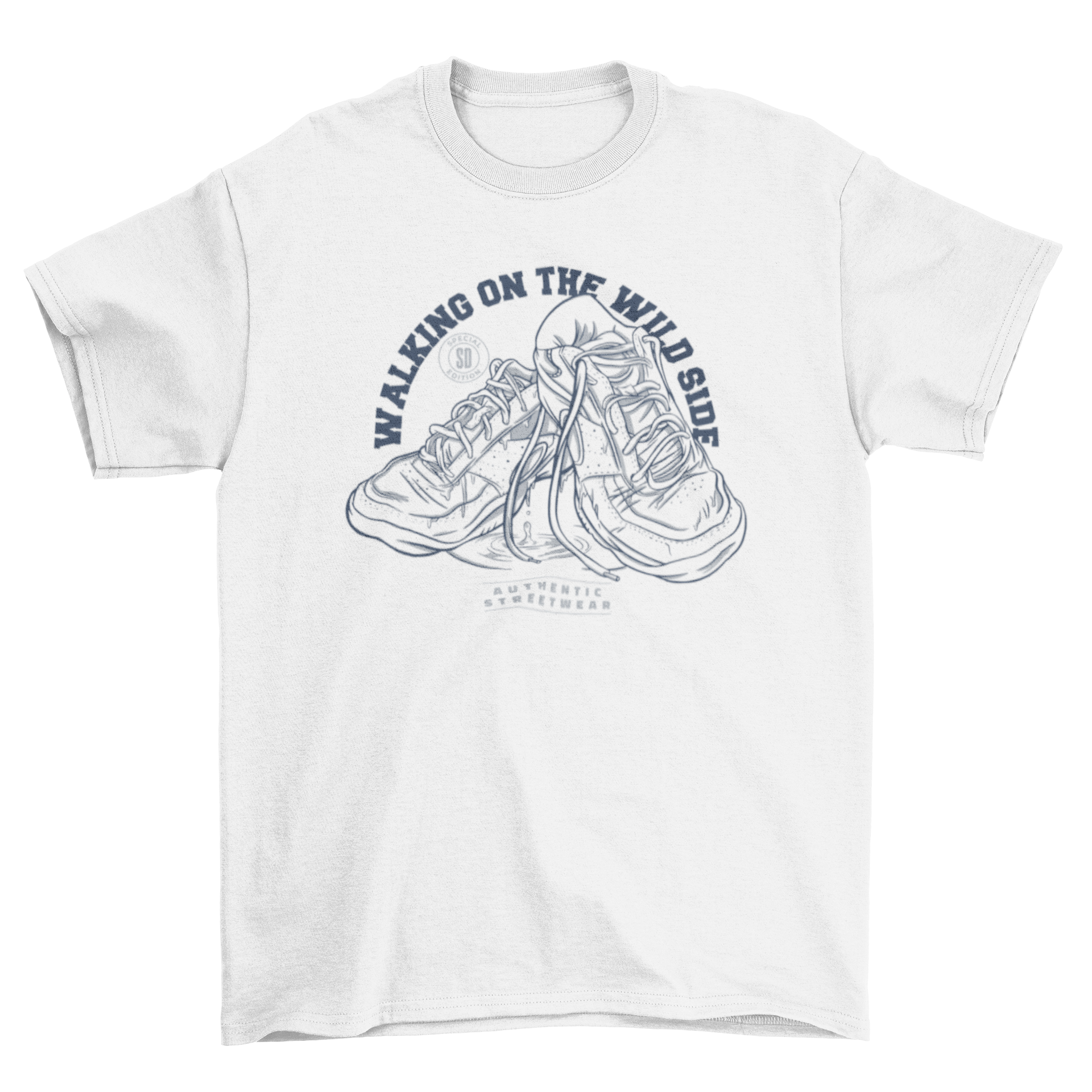 Walking on the Wild Side sneaker t-shirt featuring a stylish sneaker design and motivational quote.