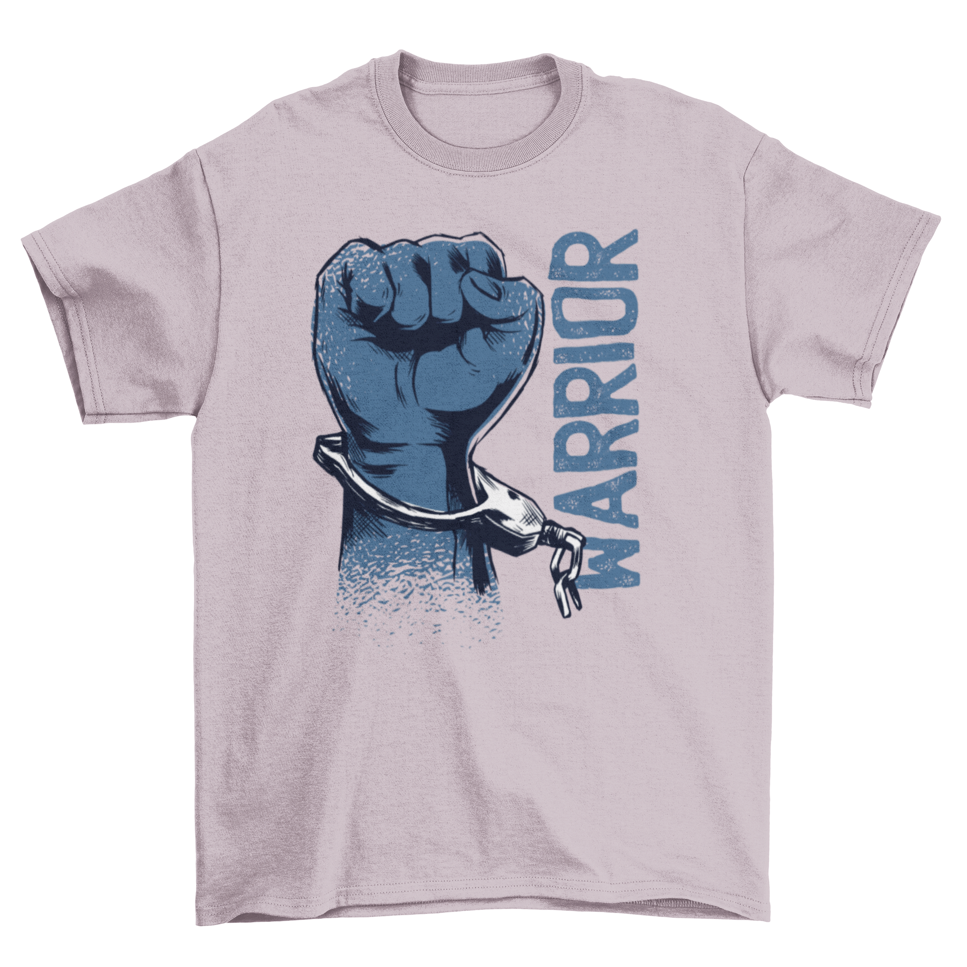 Warrior Fist T-Shirt featuring a handcuffed fist illustration and the word 'WARRIOR' next to it, symbolizing strength and resilience.