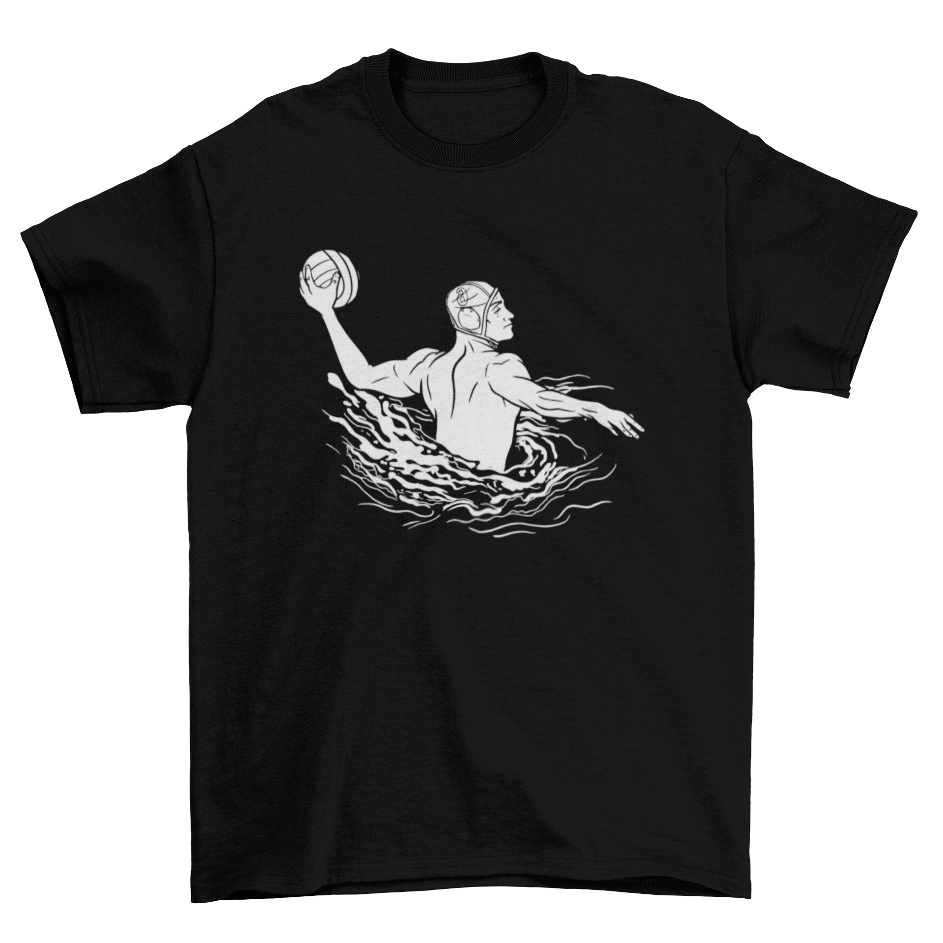 A stylish T-shirt featuring a male water polo player design, perfect for sports enthusiasts.