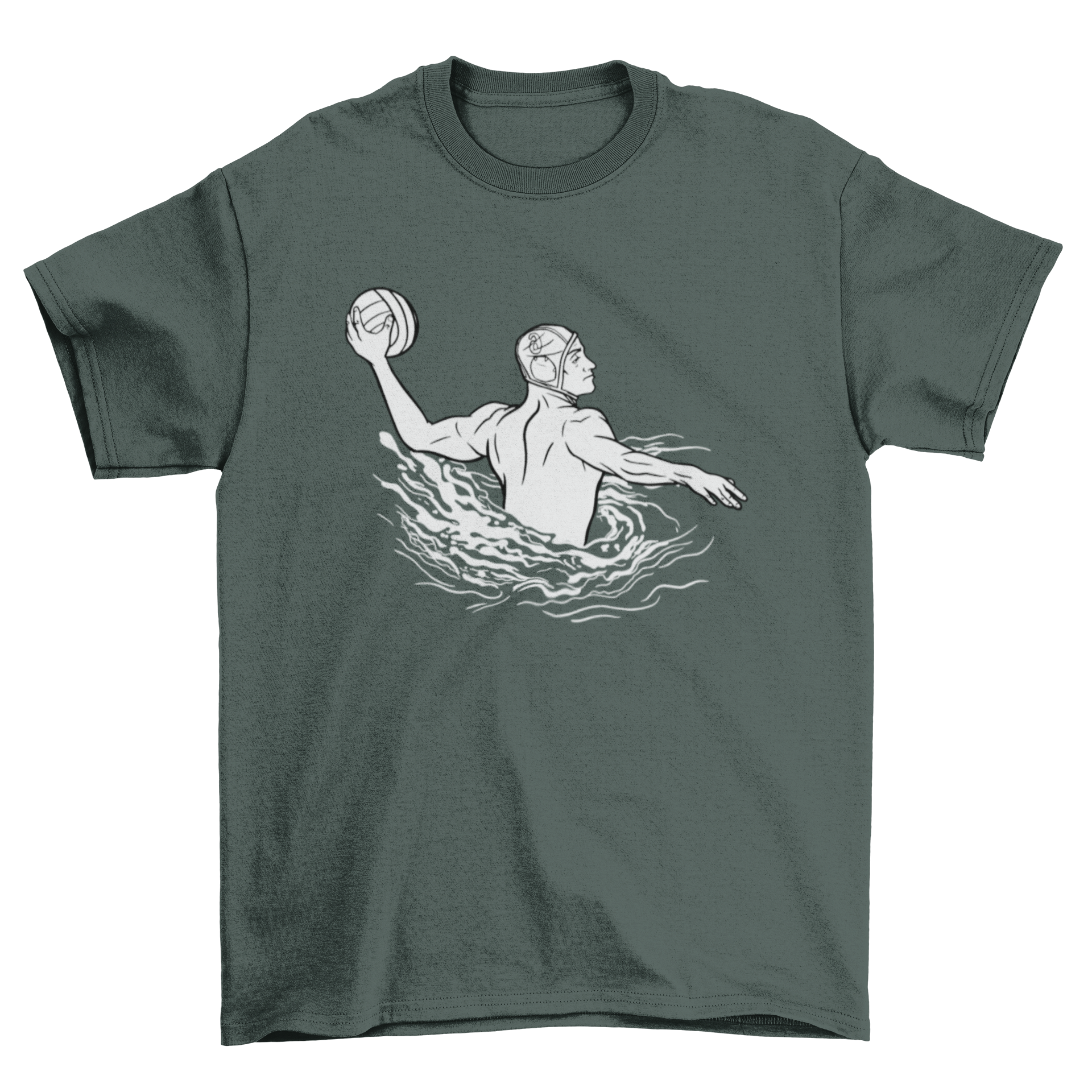 A stylish T-shirt featuring a male water polo player design, perfect for sports enthusiasts.