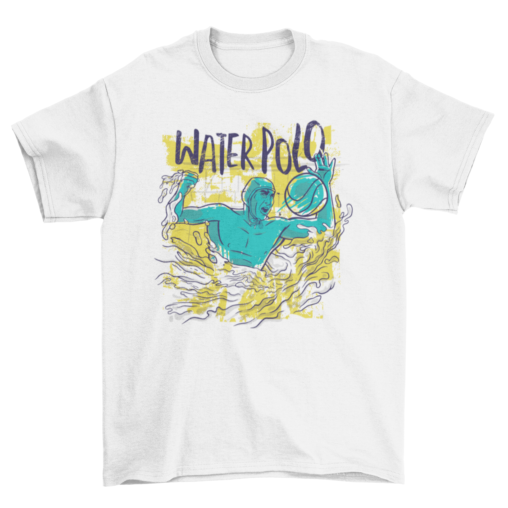 A stylish water polo sport t-shirt featuring an illustration of a water polo player in action, perfect for fans and athletes.