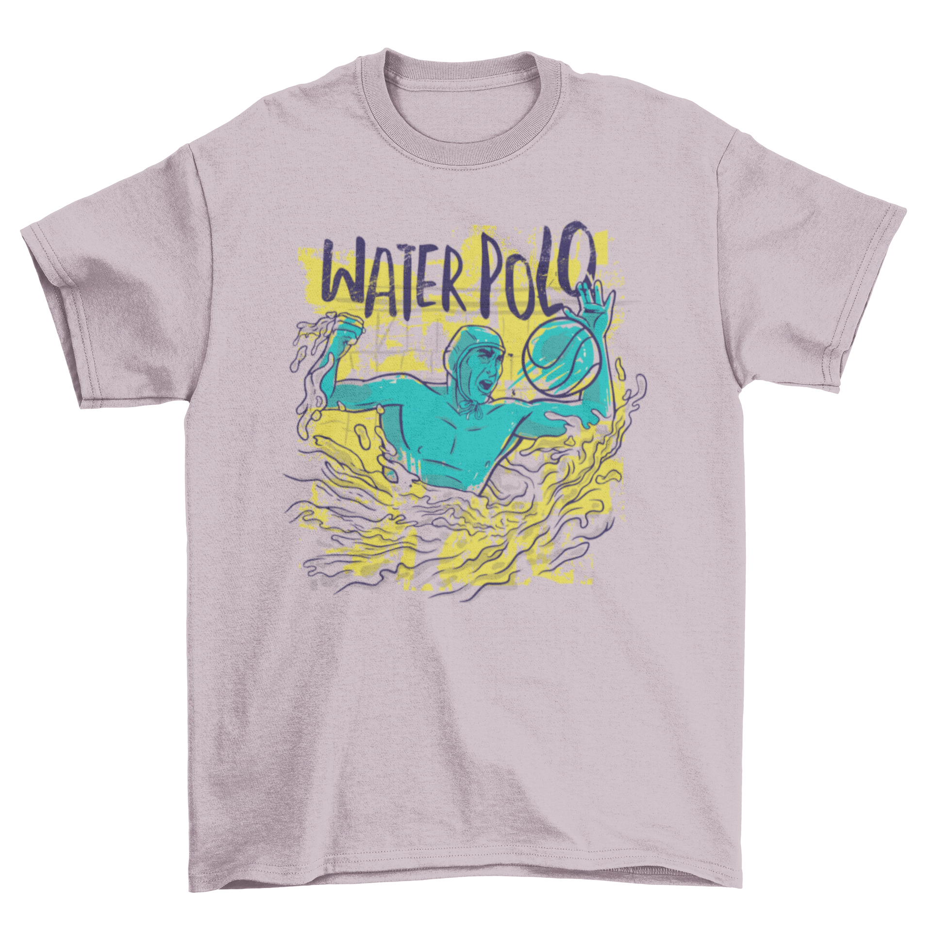 A stylish water polo sport t-shirt featuring an illustration of a water polo player in action, perfect for fans and athletes.