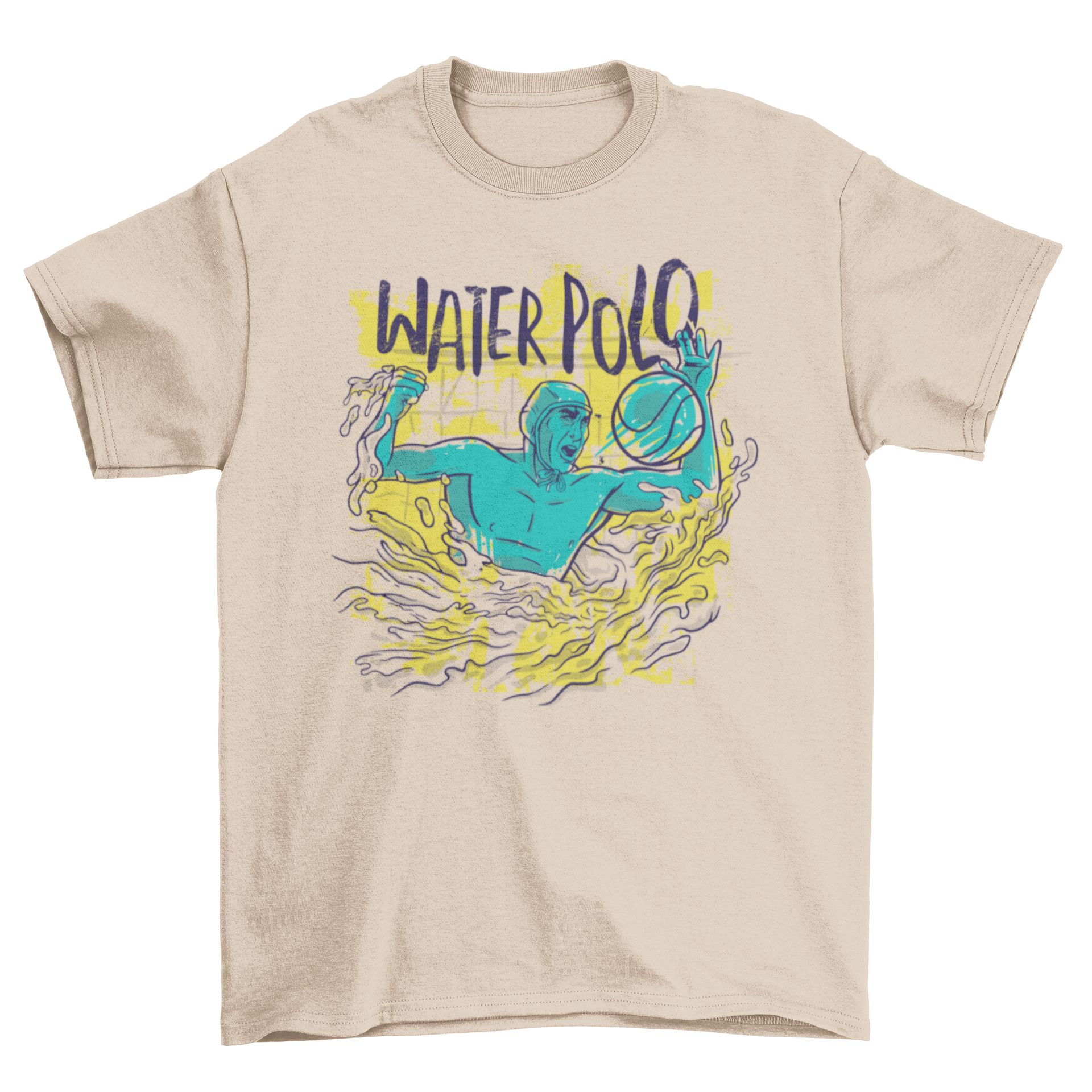 A stylish water polo sport t-shirt featuring an illustration of a water polo player in action, perfect for fans and athletes.