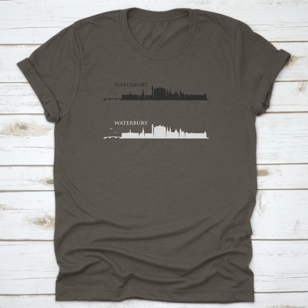 Waterbury Skyline T-shirt showcasing a classic fit, made from 100% cotton, ideal for casual wear.