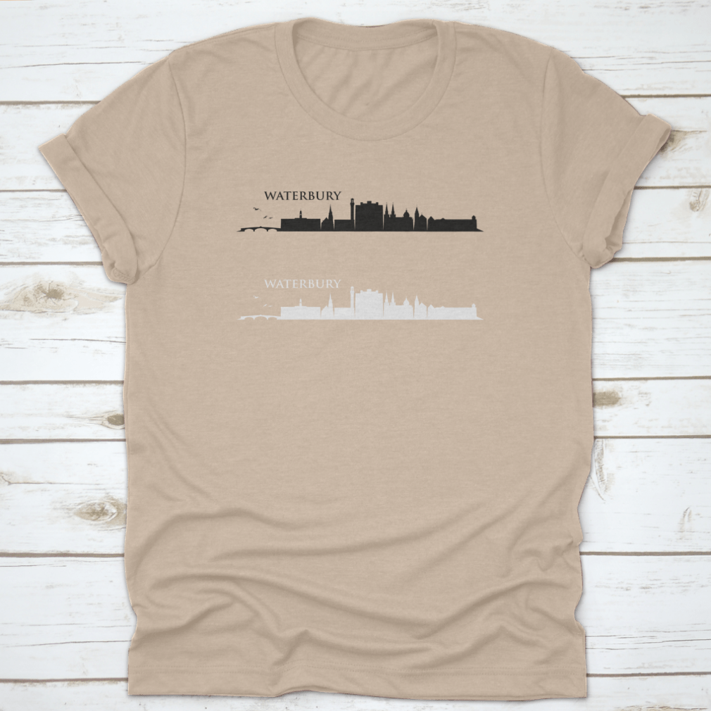 Waterbury Skyline T-shirt showcasing a classic fit, made from 100% cotton, ideal for casual wear.