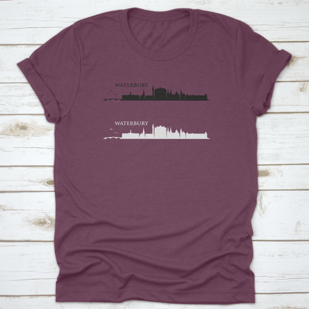 Waterbury Skyline T-shirt showcasing a classic fit, made from 100% cotton, ideal for casual wear.