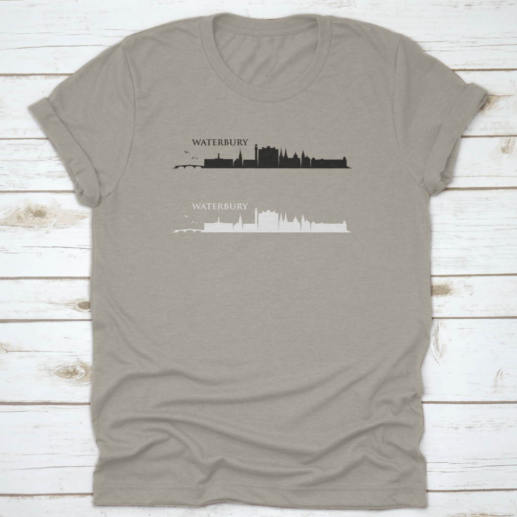 Waterbury Skyline T-shirt showcasing a classic fit, made from 100% cotton, ideal for casual wear.