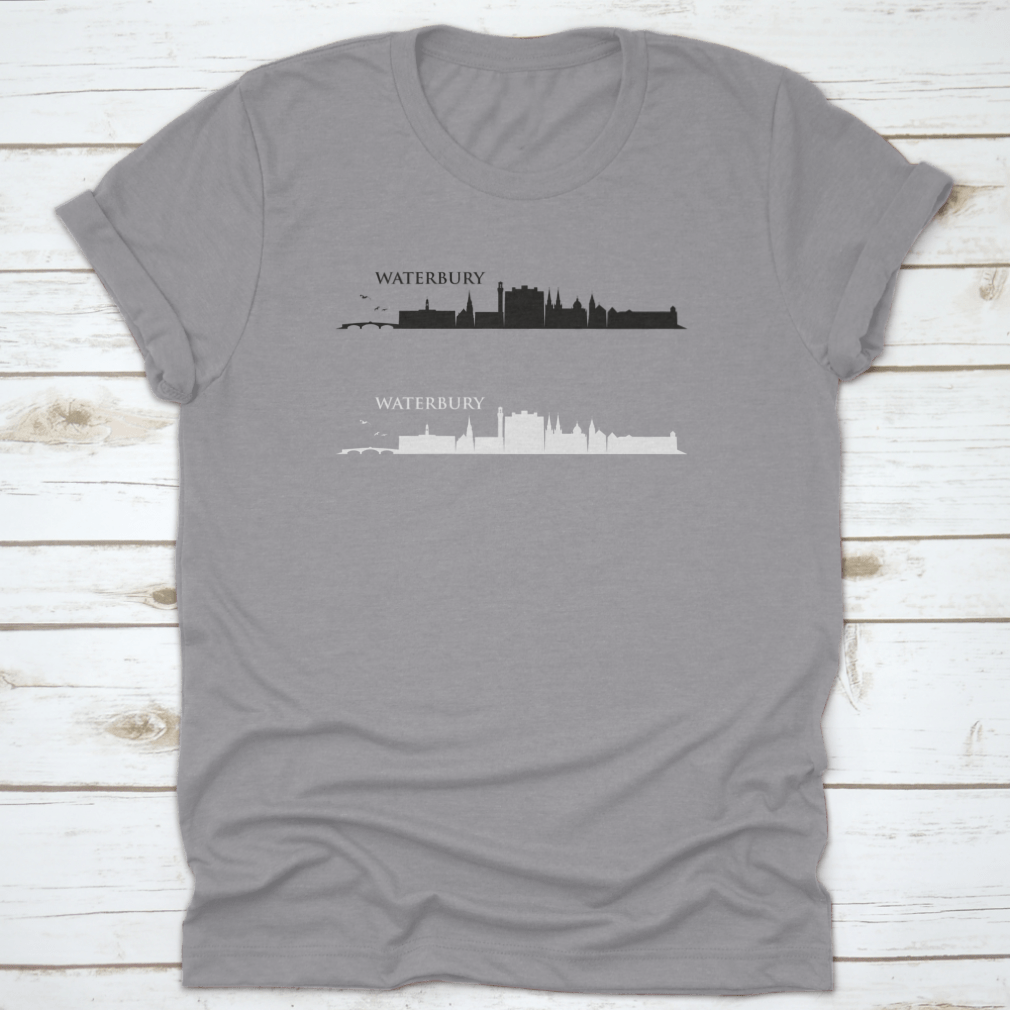 Waterbury Skyline T-shirt showcasing a classic fit, made from 100% cotton, ideal for casual wear.