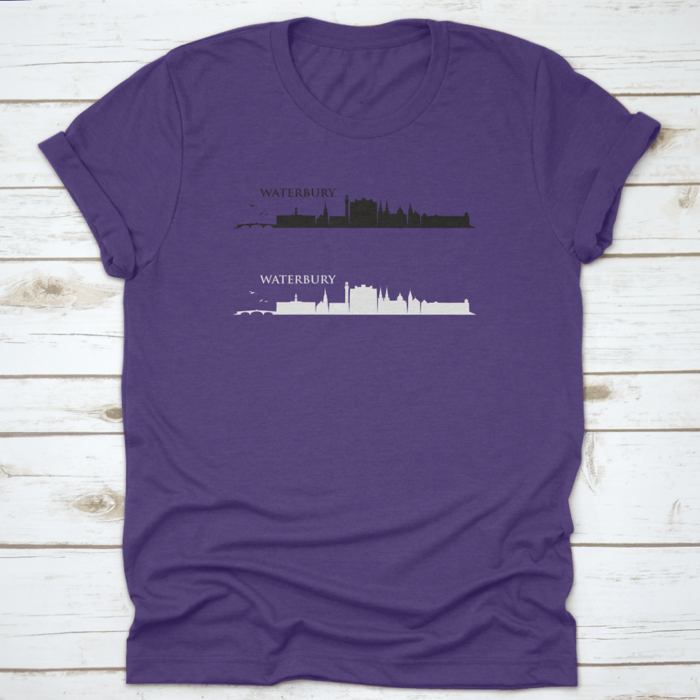 Waterbury Skyline T-shirt showcasing a classic fit, made from 100% cotton, ideal for casual wear.