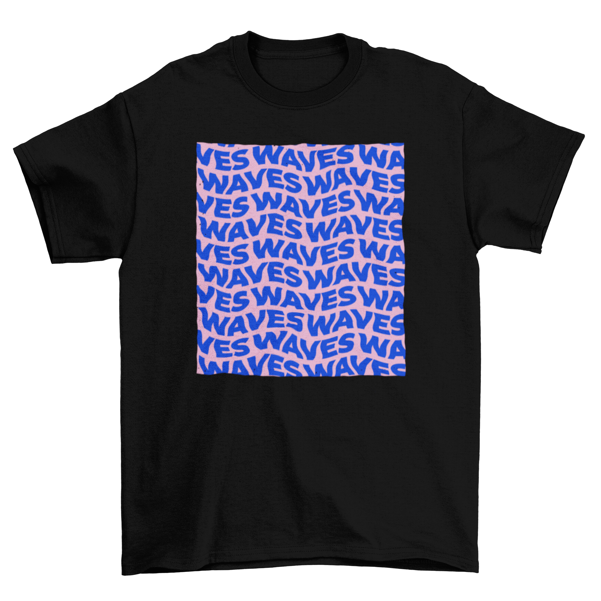 Waves Texts Illusions T-Shirt featuring a unique wave text design in vibrant colors.