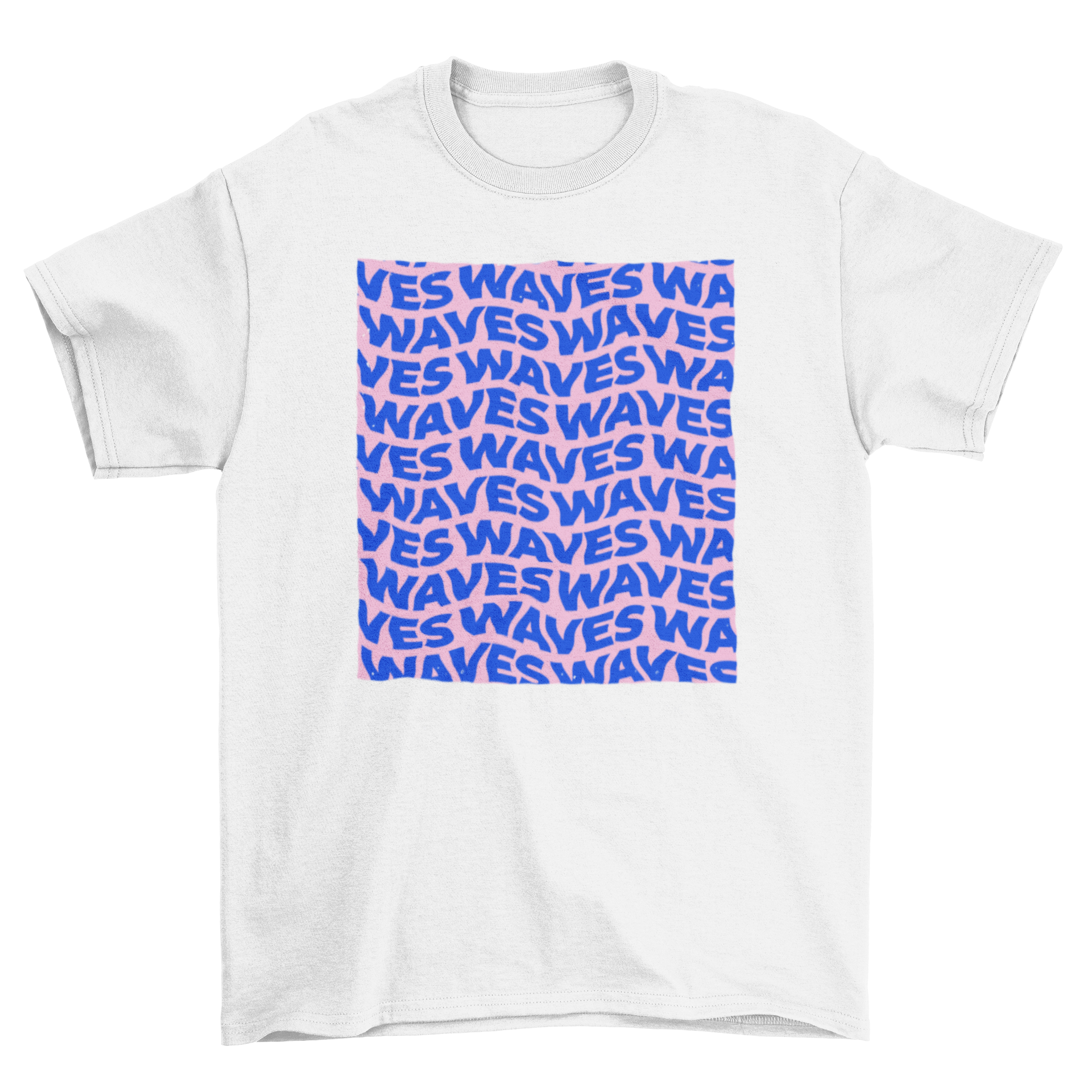 Waves Texts Illusions T-Shirt featuring a unique wave text design in vibrant colors.