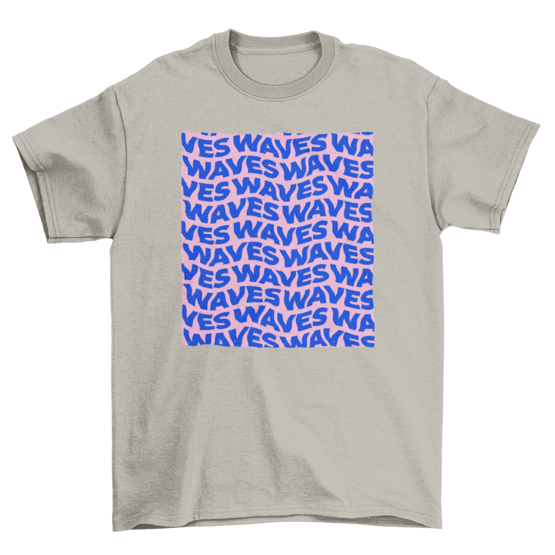 Waves Texts Illusions T-Shirt featuring a unique wave text design in vibrant colors.