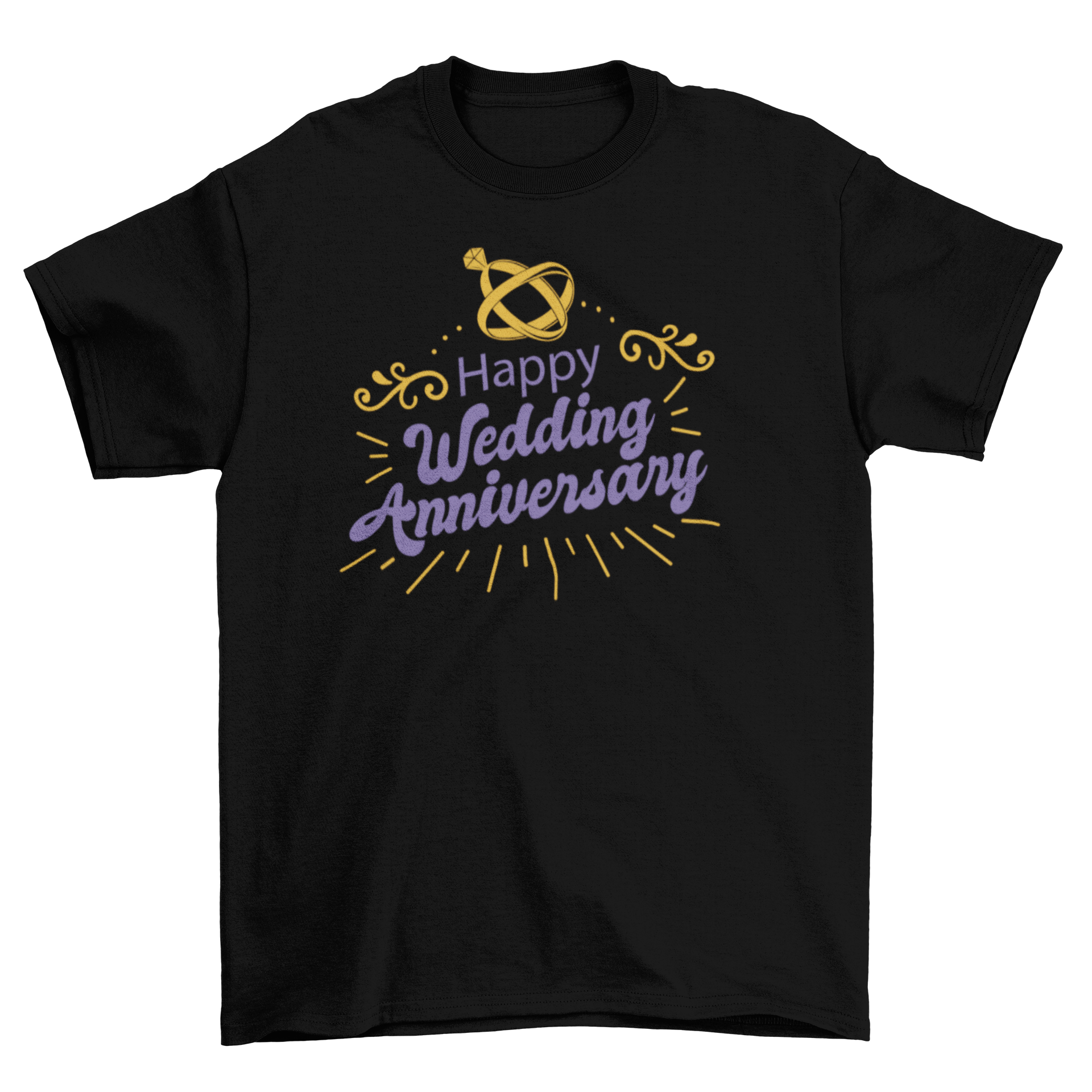 A stylish wedding anniversary t-shirt featuring the quote 'Happy 4th wedding anniversary' in elegant lettering.