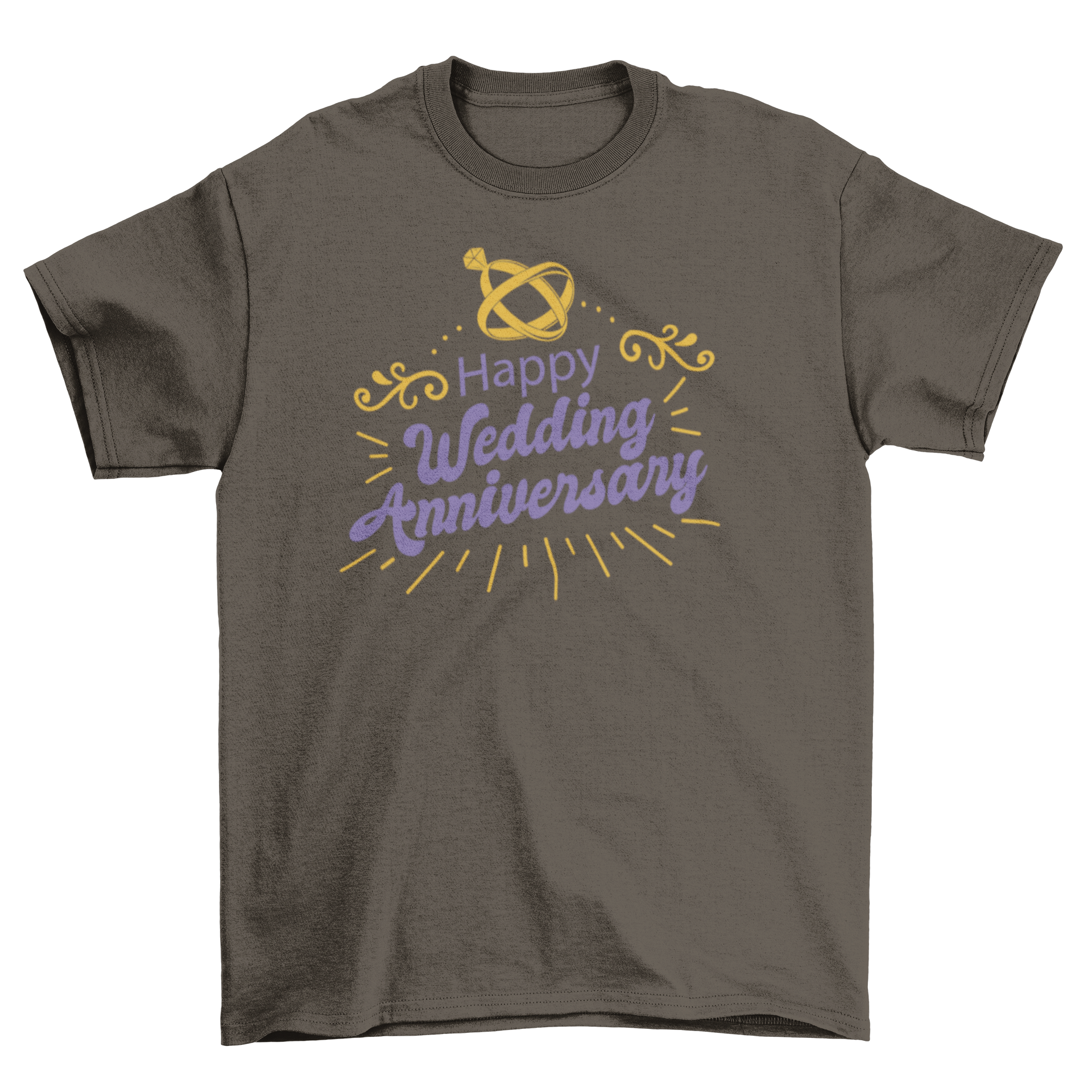 A stylish wedding anniversary t-shirt featuring the quote 'Happy 4th wedding anniversary' in elegant lettering.