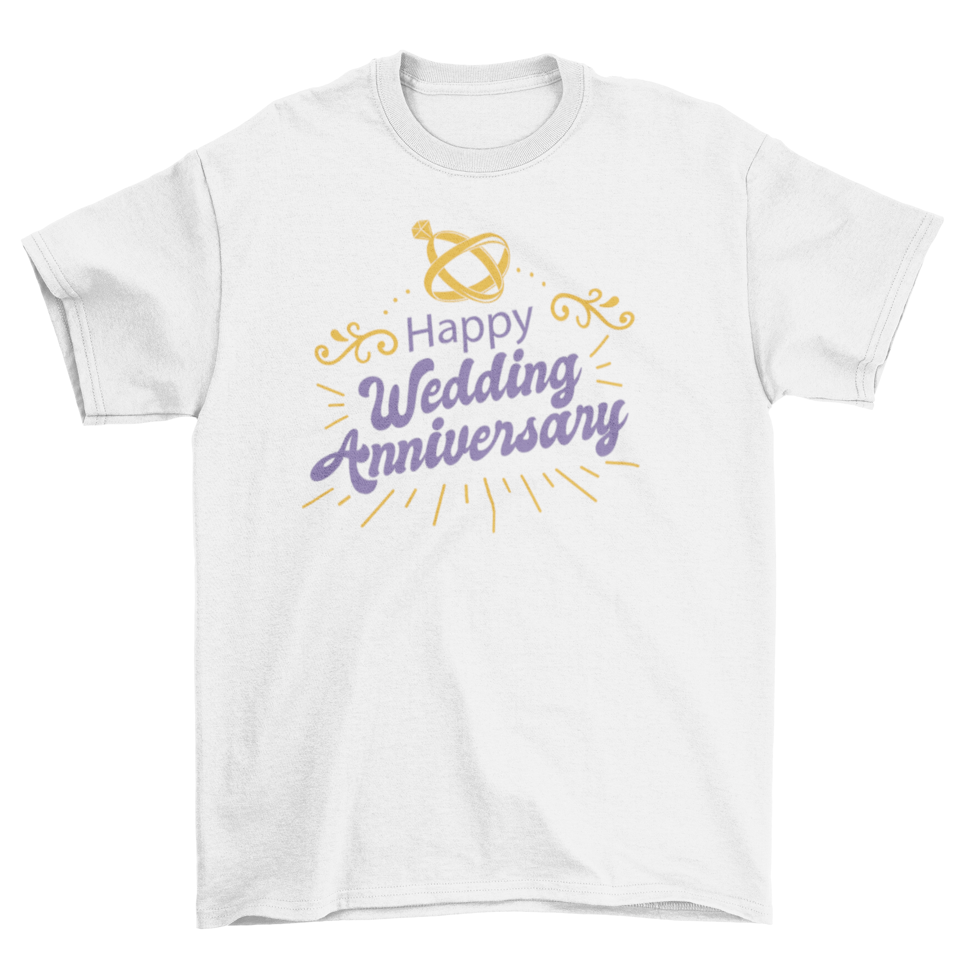 A stylish wedding anniversary t-shirt featuring the quote 'Happy 4th wedding anniversary' in elegant lettering.