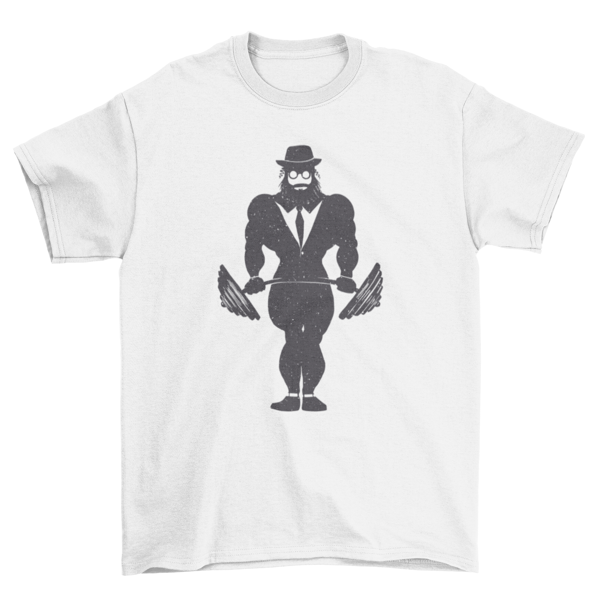 A stylish t-shirt featuring a religious Jewish man lifting weights, showcasing strength and cultural pride.