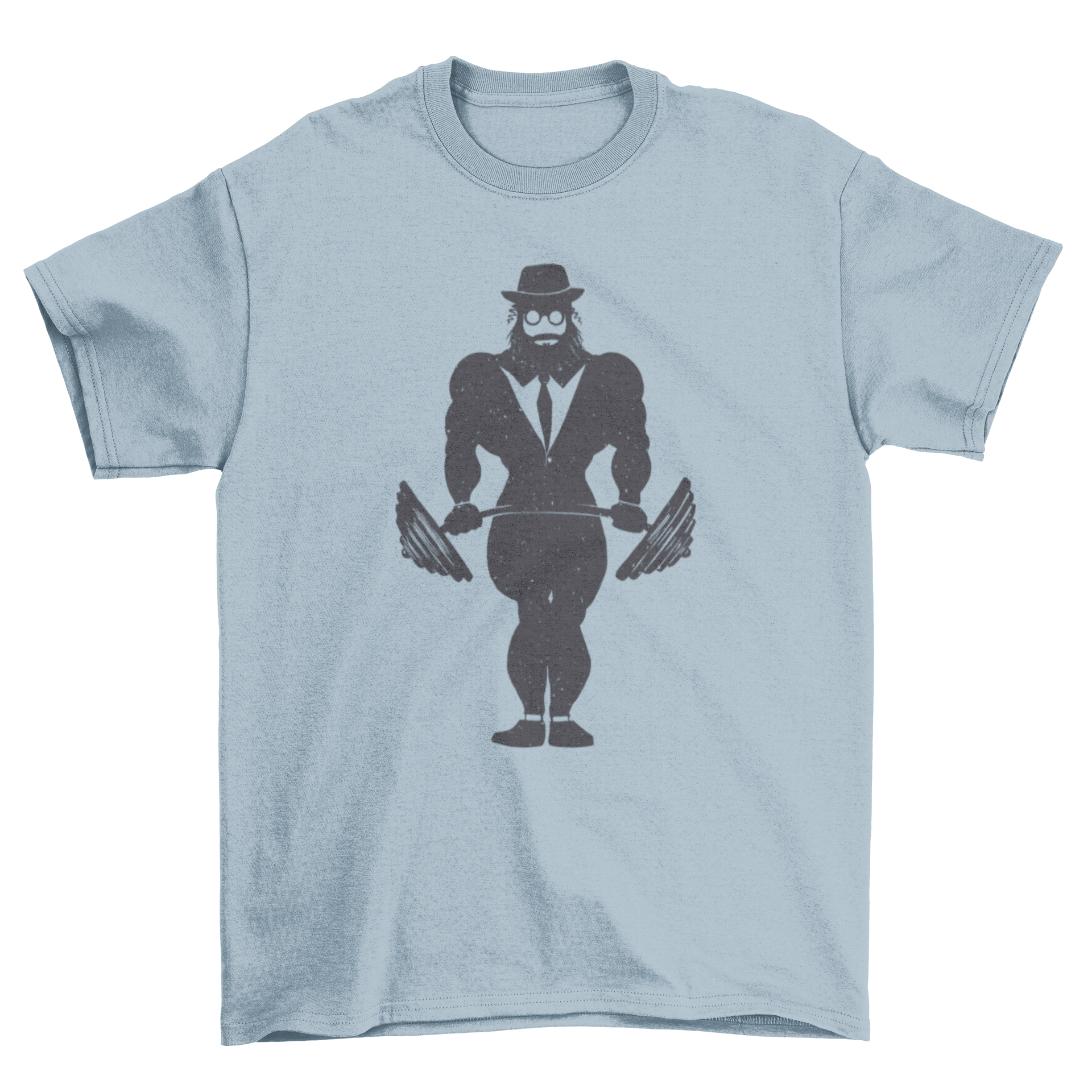 A stylish t-shirt featuring a religious Jewish man lifting weights, showcasing strength and cultural pride.