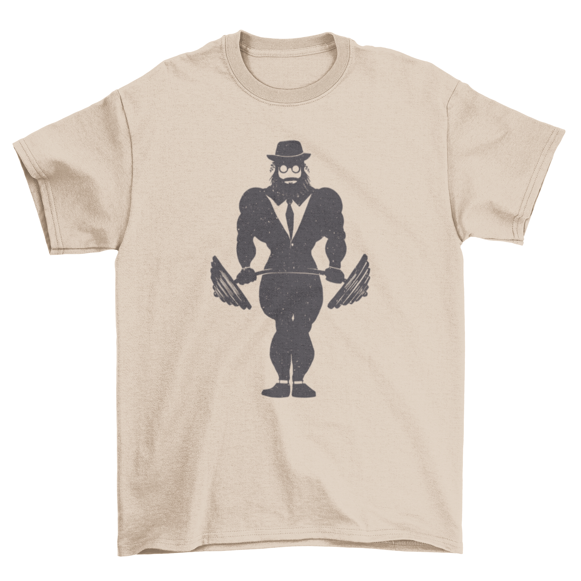 A stylish t-shirt featuring a religious Jewish man lifting weights, showcasing strength and cultural pride.