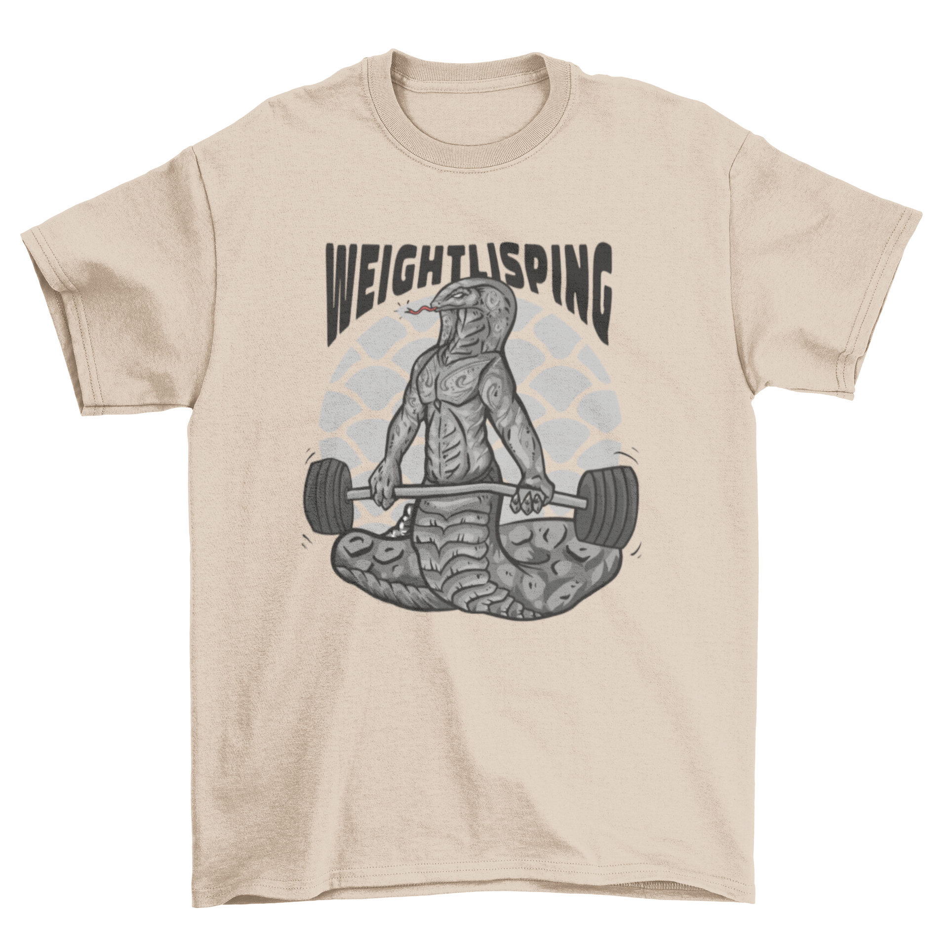 Weightlisping t-shirt featuring a muscular snake lifting weights with an inspiring quote.