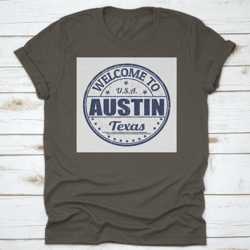 Welcome To Austin Grunge Rubber Stamp on a white background, showcasing its unique design and quality.