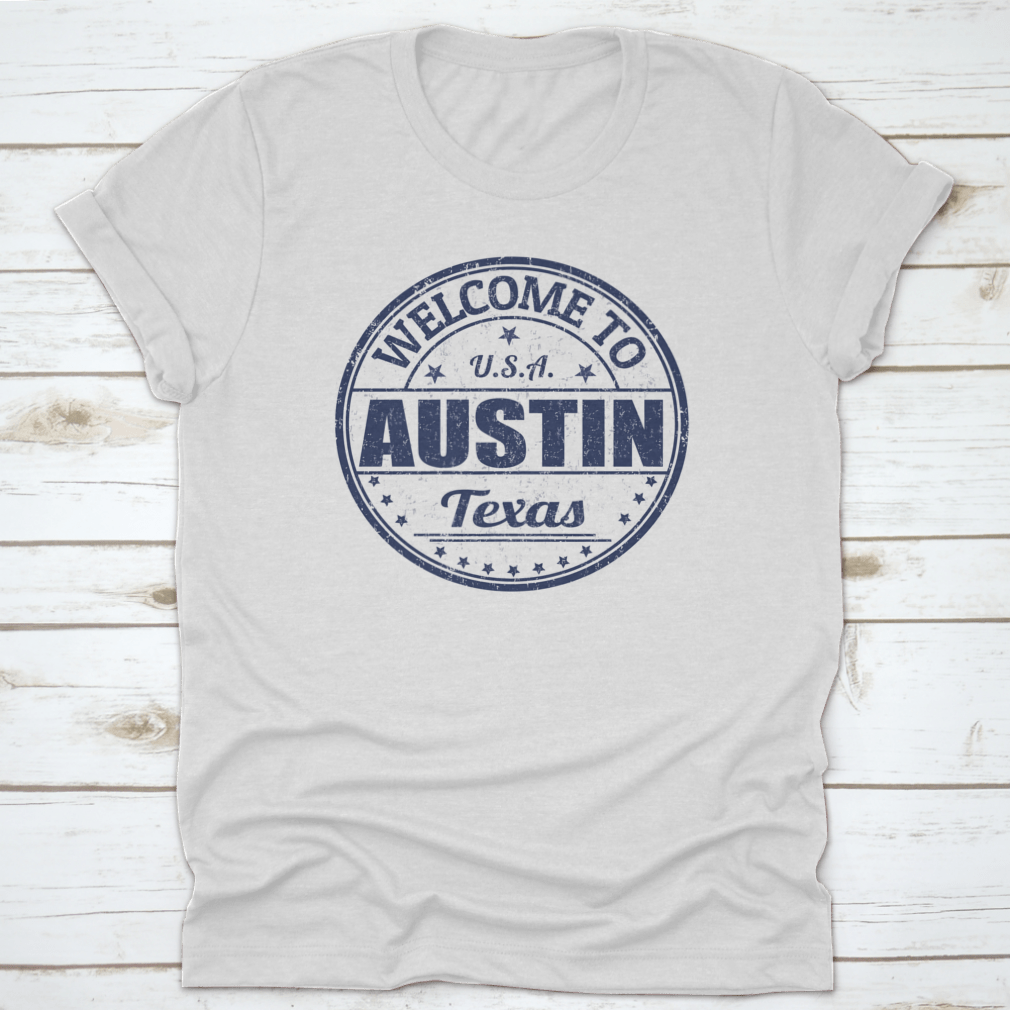 Welcome To Austin Grunge Rubber Stamp on a white background, showcasing its unique design and quality.