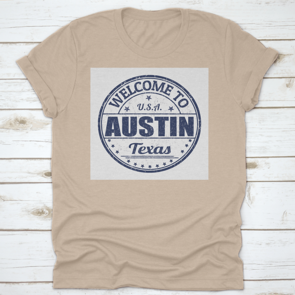 Welcome To Austin Grunge Rubber Stamp on a white background, showcasing its unique design and quality.