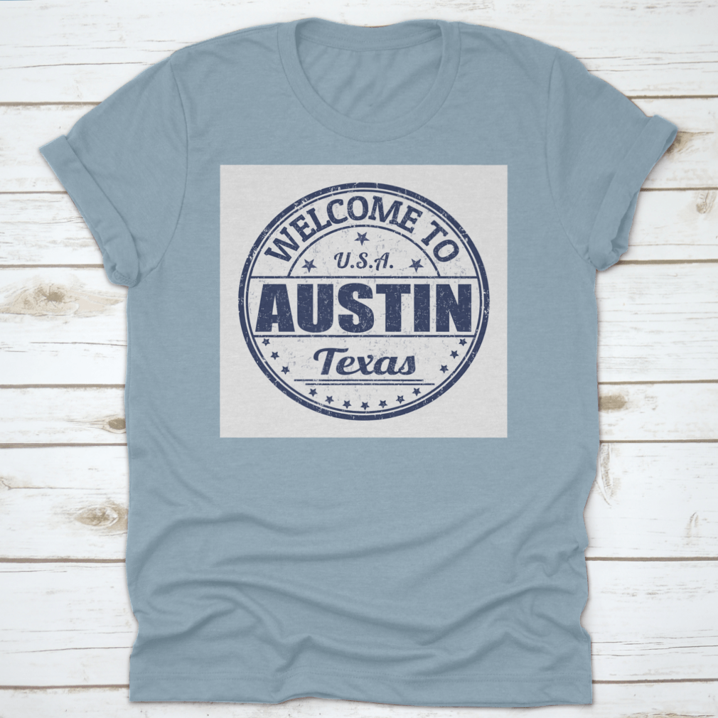 Welcome To Austin Grunge Rubber Stamp on a white background, showcasing its unique design and quality.