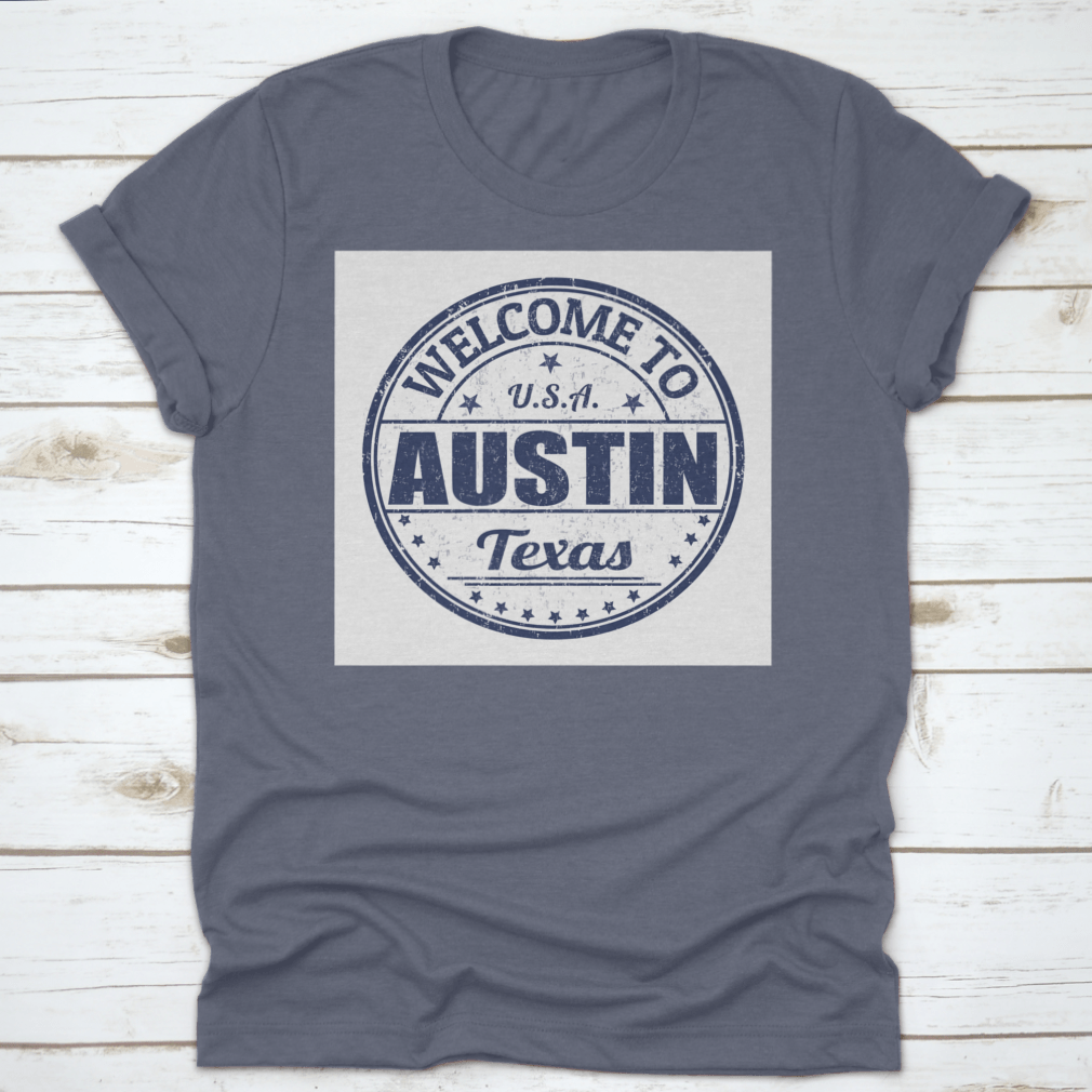 Welcome To Austin Grunge Rubber Stamp on a white background, showcasing its unique design and quality.