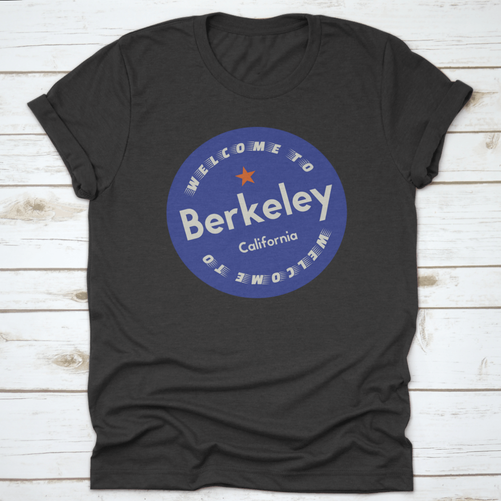 A stylish cotton shirt featuring a Berkeley California tourism badge design, perfect for tourists and locals.