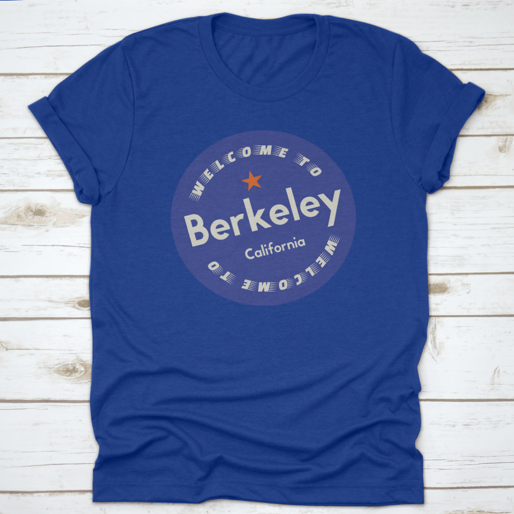 A stylish cotton shirt featuring a Berkeley California tourism badge design, perfect for tourists and locals.