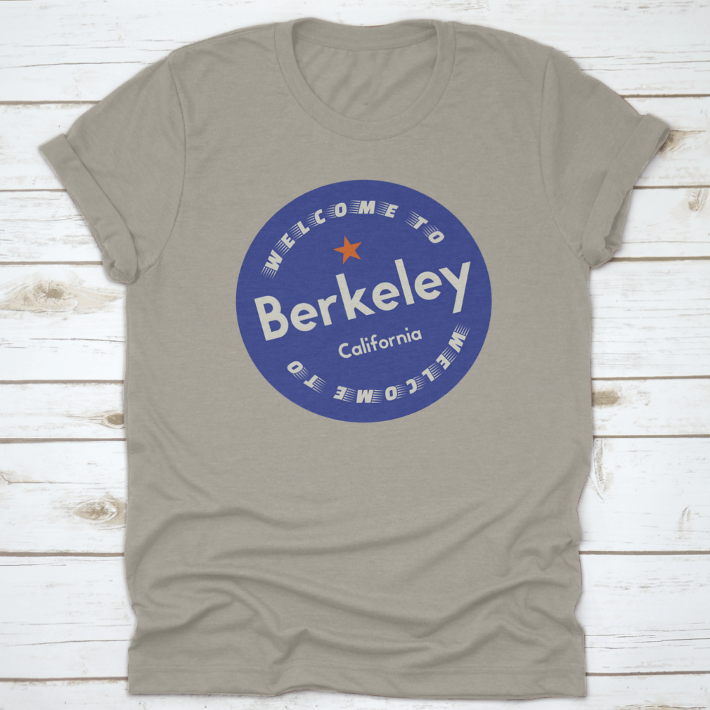 A stylish cotton shirt featuring a Berkeley California tourism badge design, perfect for tourists and locals.