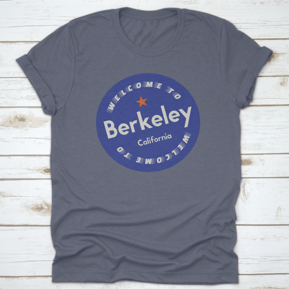 A stylish cotton shirt featuring a Berkeley California tourism badge design, perfect for tourists and locals.