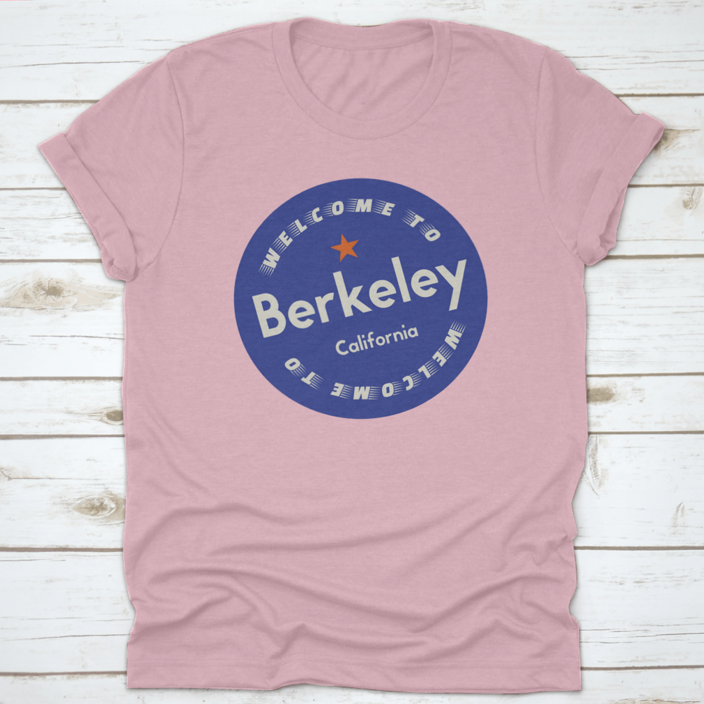 A stylish cotton shirt featuring a Berkeley California tourism badge design, perfect for tourists and locals.