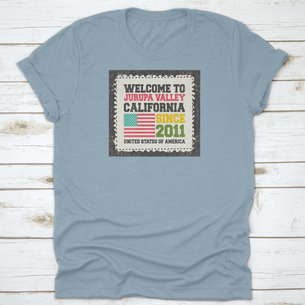 A comfortable and stylish t-shirt featuring 'Welcome To Jurupa Valley, State California' design, made from 100% cotton.