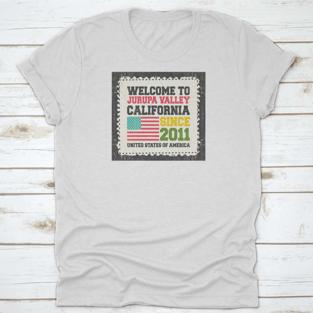 A comfortable and stylish t-shirt featuring 'Welcome To Jurupa Valley, State California' design, made from 100% cotton.