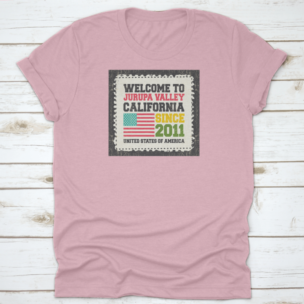 A comfortable and stylish t-shirt featuring 'Welcome To Jurupa Valley, State California' design, made from 100% cotton.