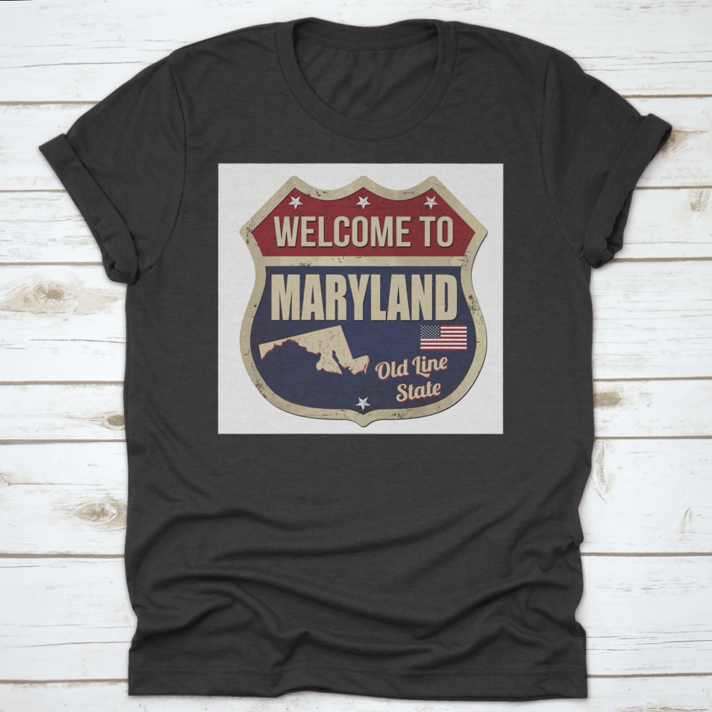 Vintage inspired Welcome To Maryland shirt featuring rusty metal design, made from soft cotton fabric.