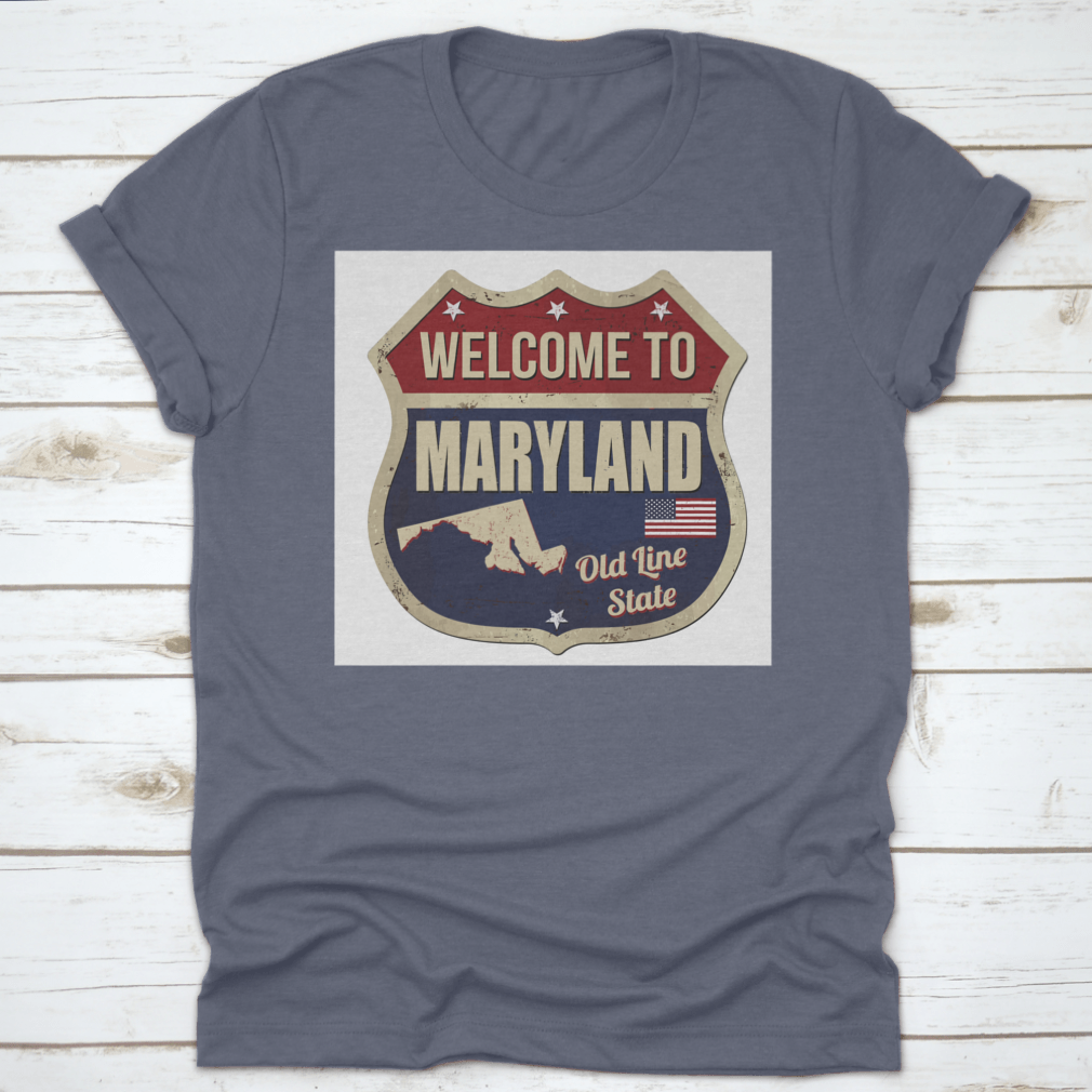 Vintage inspired Welcome To Maryland shirt featuring rusty metal design, made from soft cotton fabric.