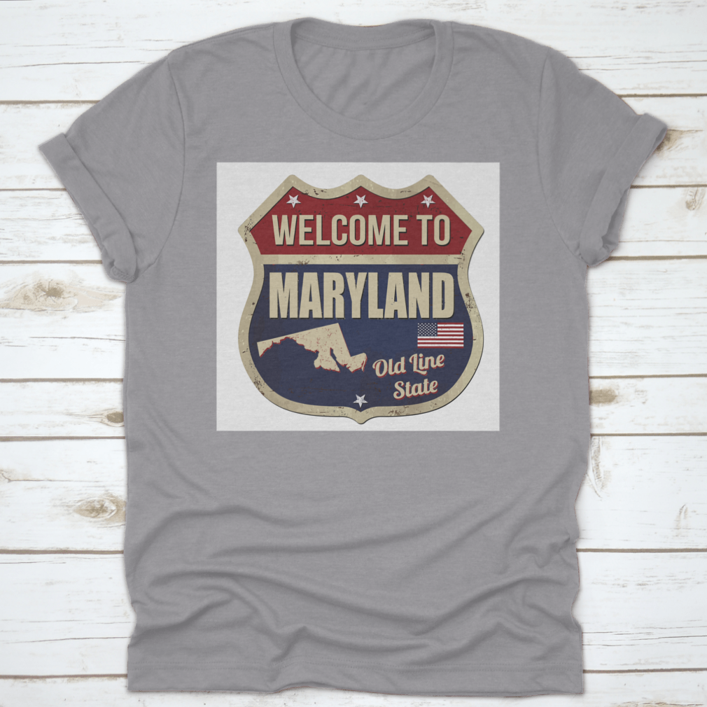 Vintage inspired Welcome To Maryland shirt featuring rusty metal design, made from soft cotton fabric.