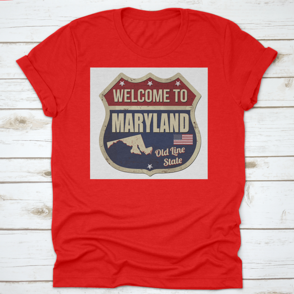 Vintage inspired Welcome To Maryland shirt featuring rusty metal design, made from soft cotton fabric.