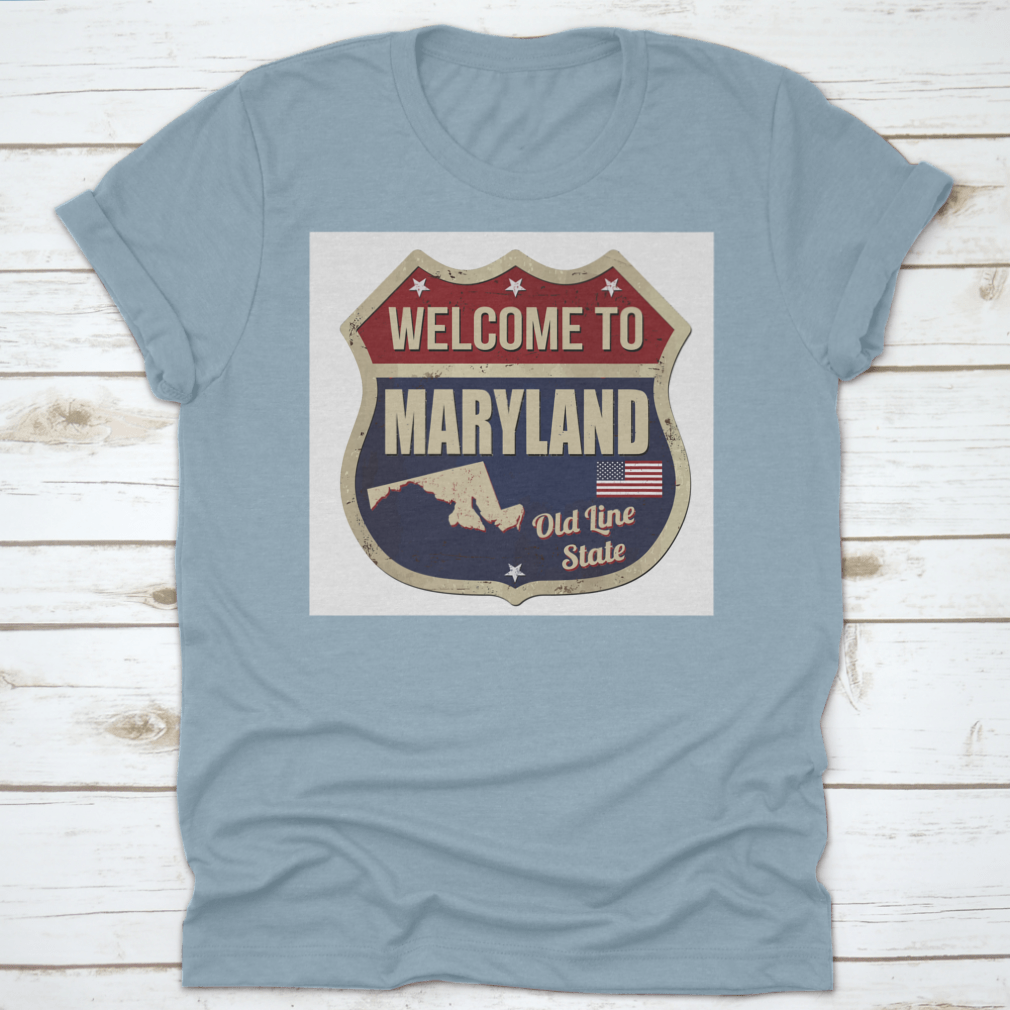 Vintage inspired Welcome To Maryland shirt featuring rusty metal design, made from soft cotton fabric.