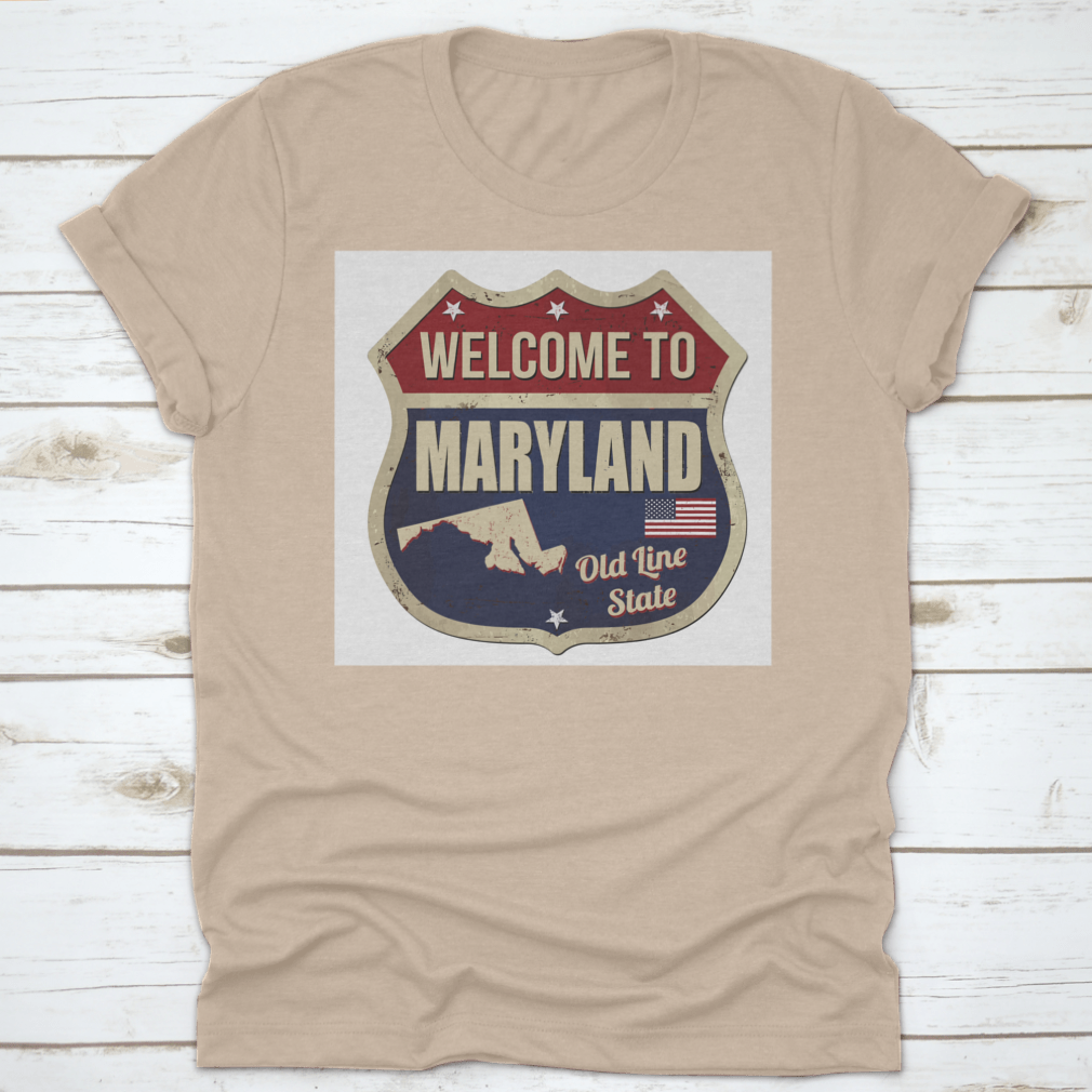 Vintage inspired Welcome To Maryland shirt featuring rusty metal design, made from soft cotton fabric.