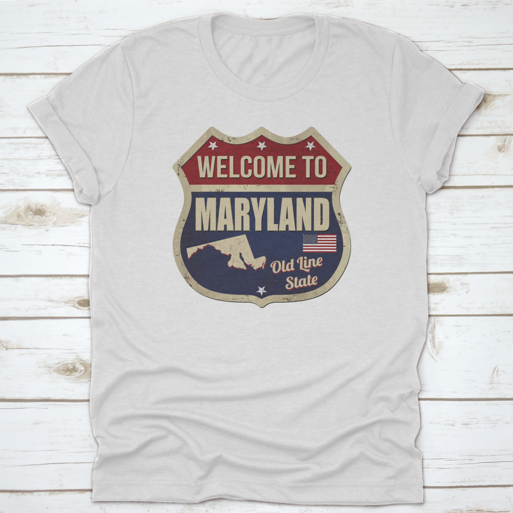 Vintage inspired Welcome To Maryland shirt featuring rusty metal design, made from soft cotton fabric.