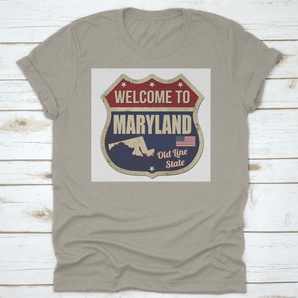 Vintage inspired Welcome To Maryland shirt featuring rusty metal design, made from soft cotton fabric.