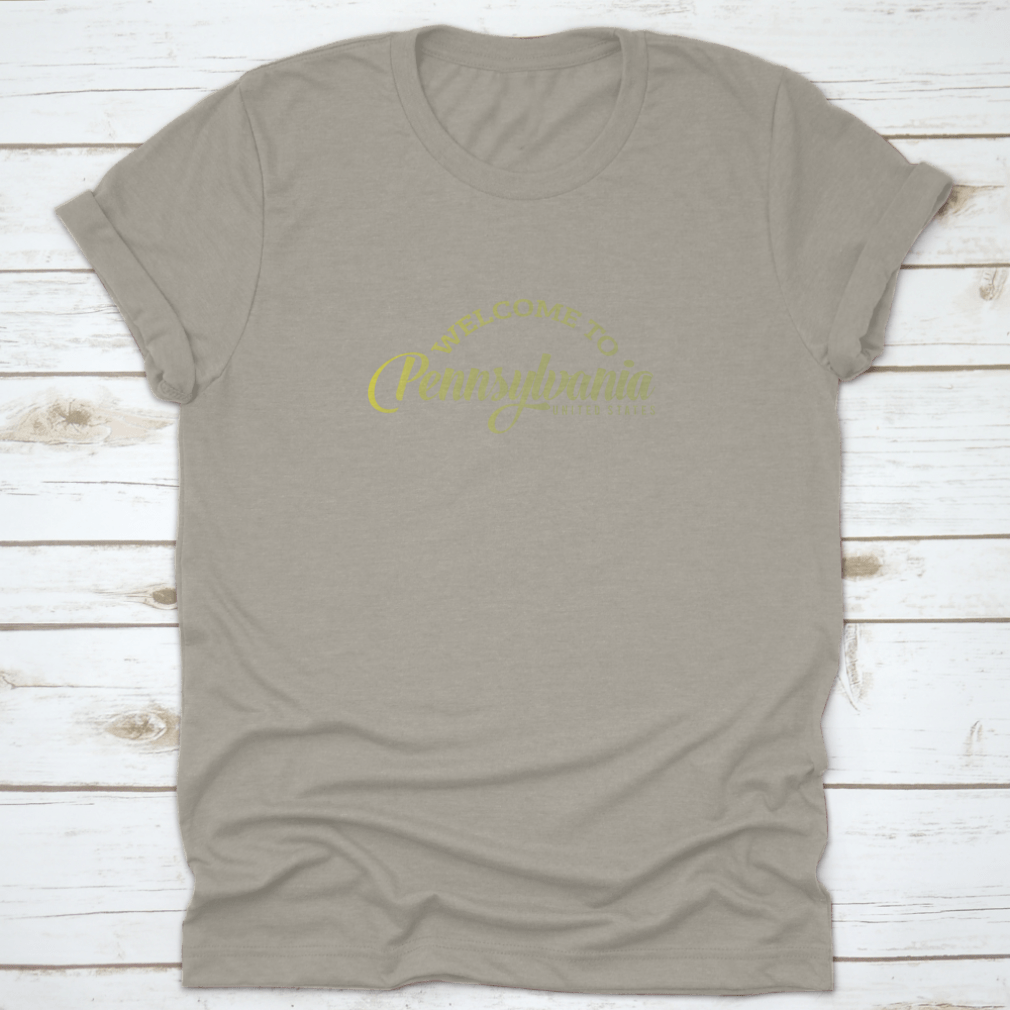 A stylish Welcome To Pennsylvania T-Shirt featuring a word text vector design, made from 100% cotton for comfort.