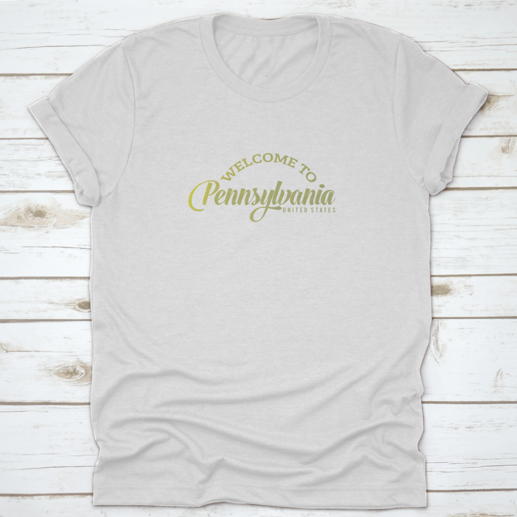 A stylish Welcome To Pennsylvania T-Shirt featuring a word text vector design, made from 100% cotton for comfort.